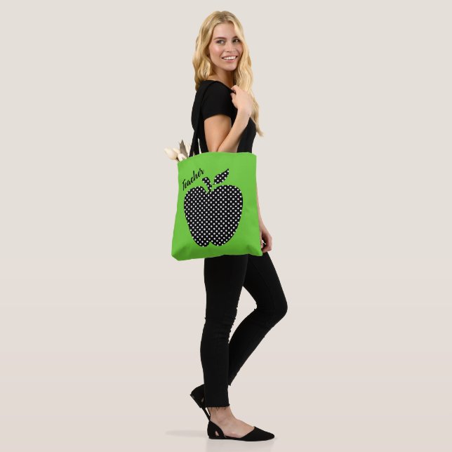 Bolso De Tela Maestros verdes de Apple con punto de polka blanco (Puesto)