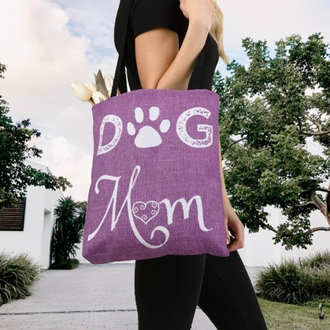 Bolso De Tela Magenta Burlap Dog Mom Tote Bag (Magenta Burlap Dog Mom Tote Bag)