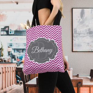 Bolso De Tela Magenta Chevron Personalizada Tote Bag