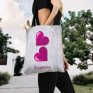 Bolso De Tela Magenta Corazones Personalizados Tote Bag