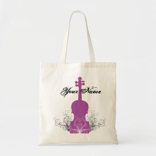 Bolso De Tela Magenta del tote del violín con remolinos (Frente)