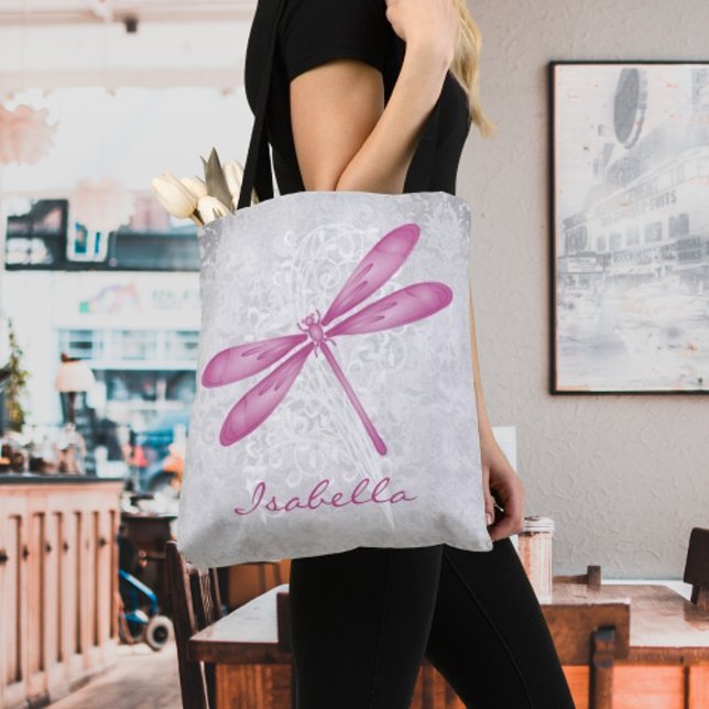 Bolso De Tela Magenta Dragonfly personalizada Tote Bag (Magenta Dragonfly Personalized Tote Bag)