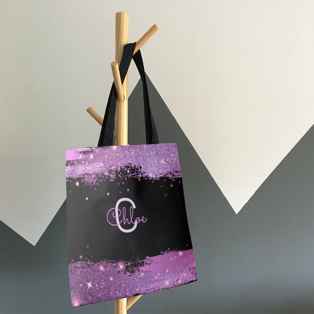 Bolso De Tela Magenta Purpurinoso Y Nombre Negro Y Monograma (Subido por el creador)