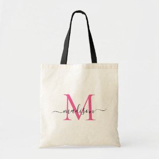 Bolso De Tela Magenta Rosa Blanco Monograma Elegante Nombre en L