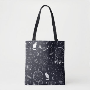 Bolso De Tela Magia de Halloween: Patrón de Doodle Vintage.