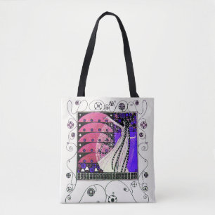Bolso De Tela MAGIC SPRING Morado Negro Blanco Remolinos Geométr