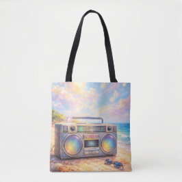 Bolso De Tela Magical Retro Boombox Playing Music On Beach