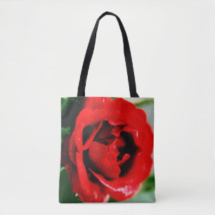Bolso De Tela Magnífica rosa roja con rocío matutino