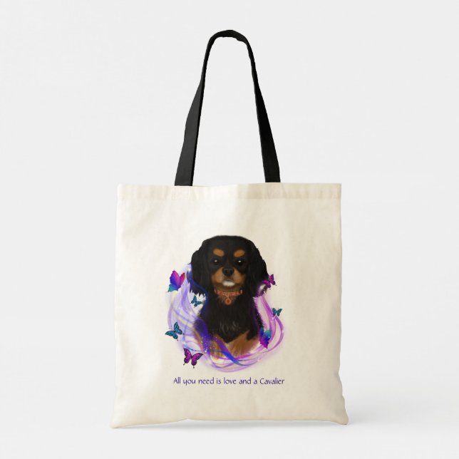Bolso De Tela Magnífico Negro y Tan Cavalier Rey Charles Spaniel (Reverso)