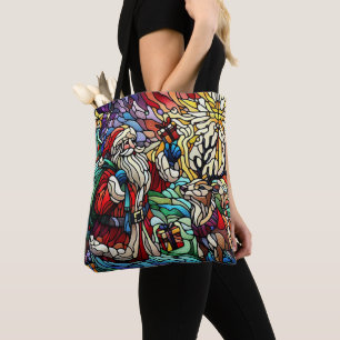 Bolso De Tela Magníficos Santa de vidrio y renos