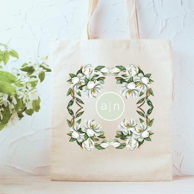 Bolso De Tela Magnolia Blanca Monograma Moderno (Subido por el creador)