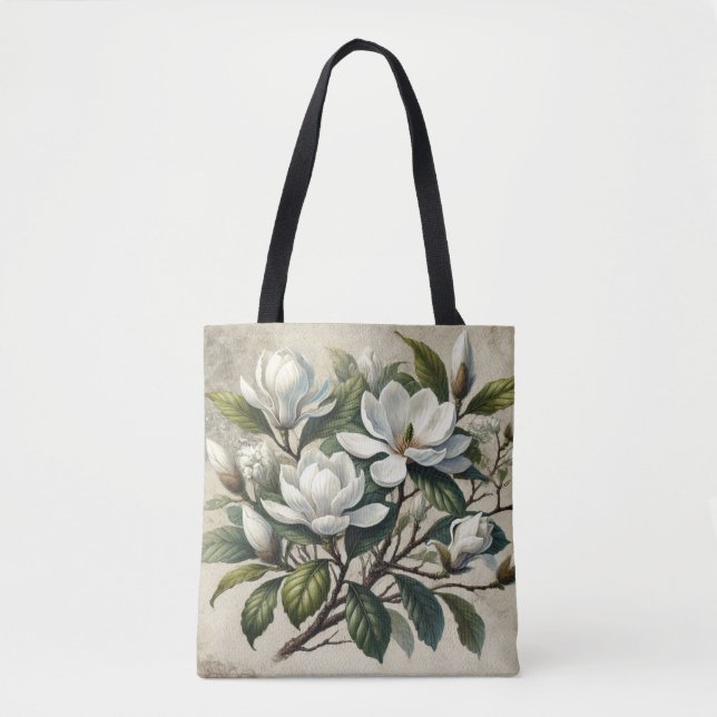Bolso De Tela Magnolia blanca Vintage (Anverso)