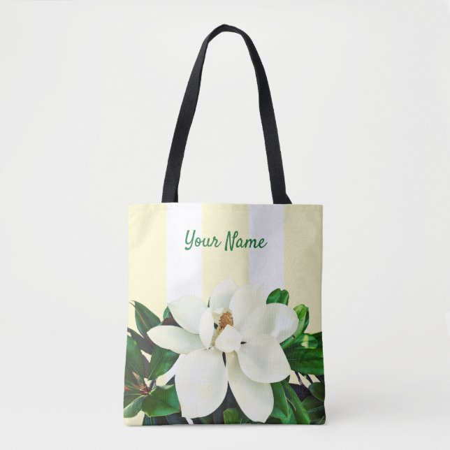 Bolso De Tela Magnolia Bloom | Amarillo y blanco personalizados (Anverso)