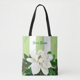 Bolso De Tela Magnolia Bloom | Verde y blanco personalizado