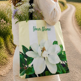 Bolso De Tela Magnolia en Flor | Amarillo y Blanco Personalizado