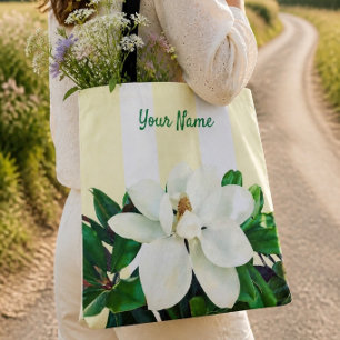 Bolso De Tela Magnolia en Flor Amarillo y Blanco Personalizado