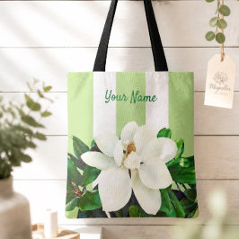 Bolso De Tela Magnolia en Flor | Personalizado Verde y Blanco