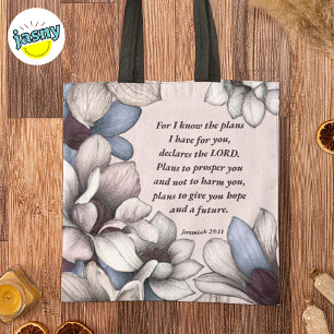 Bolso De Tela Magnolia Flor Escritura Cristiana Jeremías 29:11