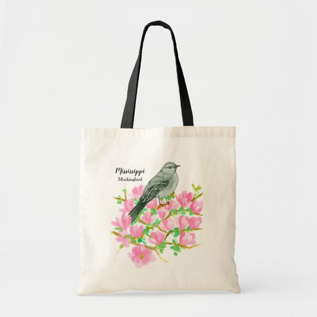 Bolso De Tela Magnolia Flores Mockingbird Acuarela (Frente)