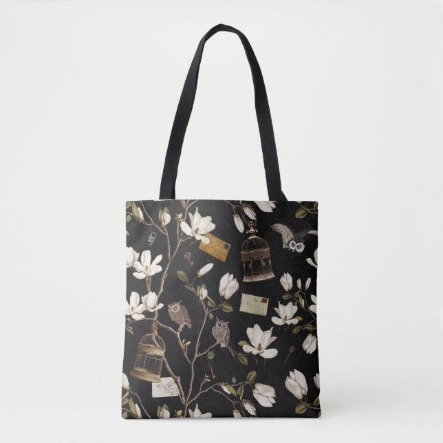 Bolso De Tela Magnolia Grove with Owls in Black (Anverso)