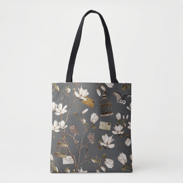 Bolso De Tela Magnolia Grove with Owls in Grey (Anverso)