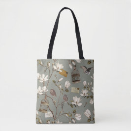 Bolso De Tela Magnolia Grove with Owls in Laurel Green