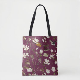 Bolso De Tela Magnolia Grove with Owls in Mulberry Red