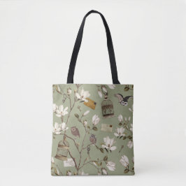 Bolso De Tela Magnolia Grove with Owls in Sage Green