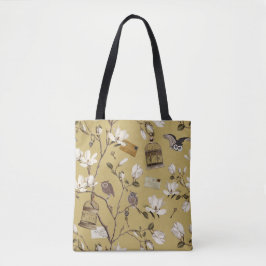 Bolso De Tela Magnolia Grove with Owls in Yellow