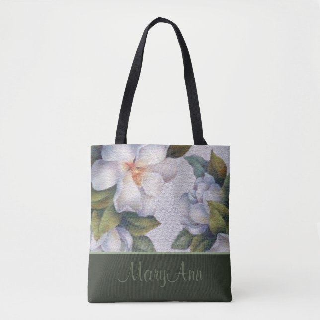 Bolso De Tela Magnolia personalizada Blooms Sage Green Classic (Anverso)