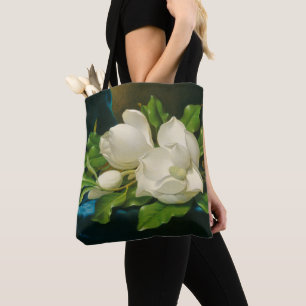 Bolso De Tela Magnolias gigantes en un paño azul del terciopelo