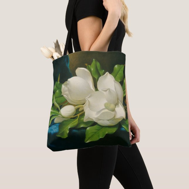 Bolso De Tela Magnolias gigantes en un paño azul del terciopelo, (Detalle)