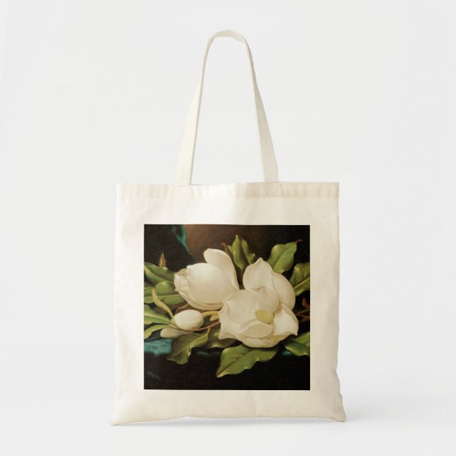 Bolso De Tela Magnolias gigantes sobre una tela de terciopelo az (Frente)