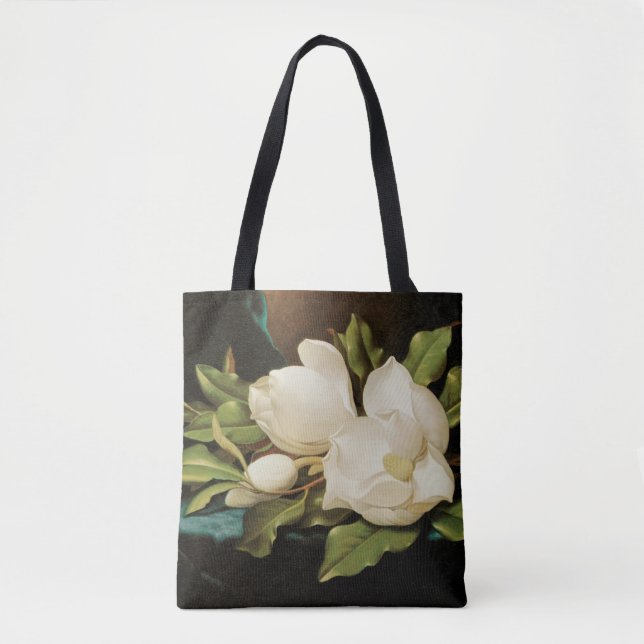 Bolso De Tela Magnolias gigantes sobre una tela de terciopelo az (Anverso)