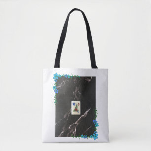 Bolso De Tela Mahjong Tote Bag con acento floral azul