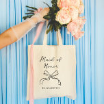 Bolso De Tela Maid of Honor | Elegir cualquier curva de color<br><div class="desc">Este elegante y caprichoso tote dice "doncella de honor" en moda,  escritura manuscrita con un arco de coqueta ilustrado y un punto para su nombre. Puedes personalizar el tote eligiendo cualquier color para el texto y doblar,  para que tu fiesta nupcial pueda coincidir.</div>