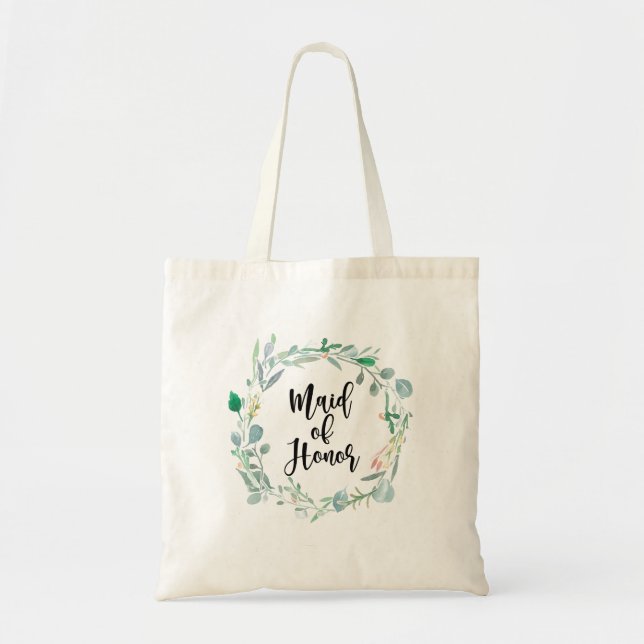 Bolso De Tela Maid Of Honor Gift Tote Boda De Verdor Botánico (Frente)