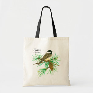 Bolso De Tela Maine Bird Chickadee White Pinecone Tassel