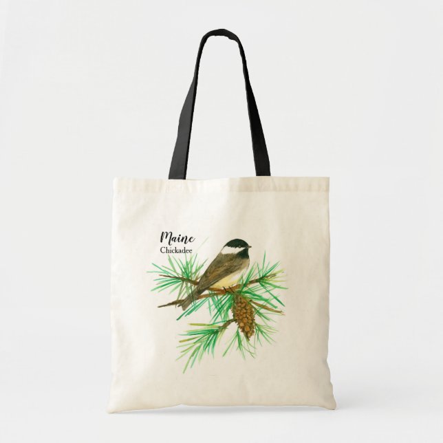 Bolso De Tela Maine Bird Chickadee White Pinecone Tassel (Frente)
