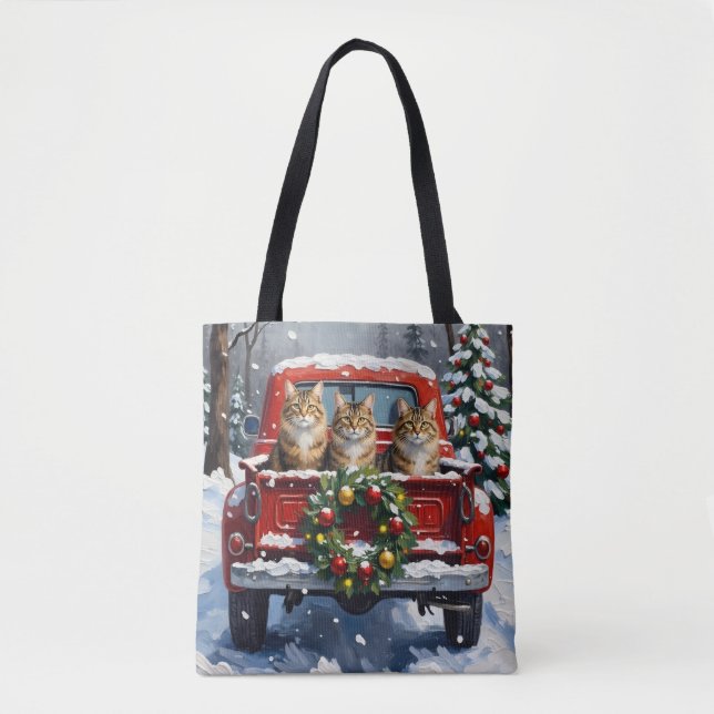 Bolso De Tela Maine Coon Christmas Red Truck Holiday (Anverso)