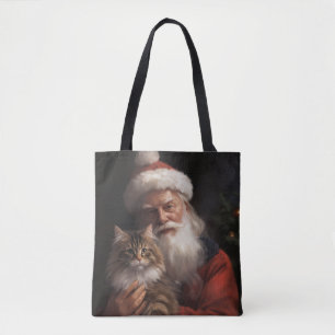 Bolso De Tela Maine Coon con Santa Claus Festivo de Navidad