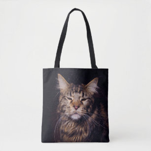 Bolso De Tela maine coon sobre un fondo negro joven, gato, c