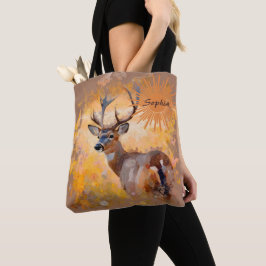 Bolso De Tela Majestic Deer in a Field of Wildflowers