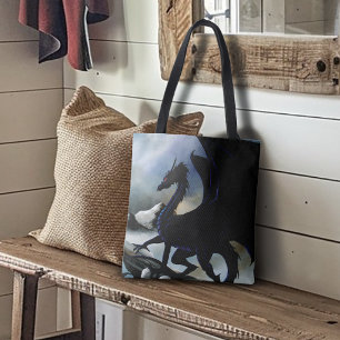 Bolso De Tela Majestuosas Montañas de Fantasía Oscura del Dragón