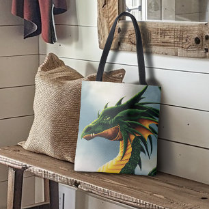 Bolso De Tela Majestuoso Dragón Verde Esmeralda Fantasía