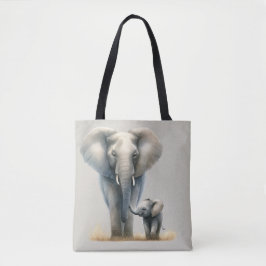 Bolso De Tela Majestuoso elefante africano y bebé en acuarela