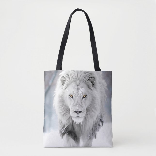 Bolso De Tela Majestuoso león blanco en el diseño invernal de la (Anverso)