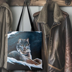 Bolso De Tela Majestuoso Lince Invernal Descansando en Montaña N