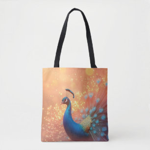 Bolso De Tela Majestuoso Pavo Real con Plumaje Vibrante