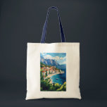 Bolso De Tela Makarska Croacia Vintage de arte de viajes<br><div class="desc">Diseño de viaje vectorial retro de Makarska. Makarska es una ciudad portuaria de la costa dálmata de Croacia,  conocida por sus playas de la Riviera de Makarska,  su paseo marítimo y su vida nocturna.</div>